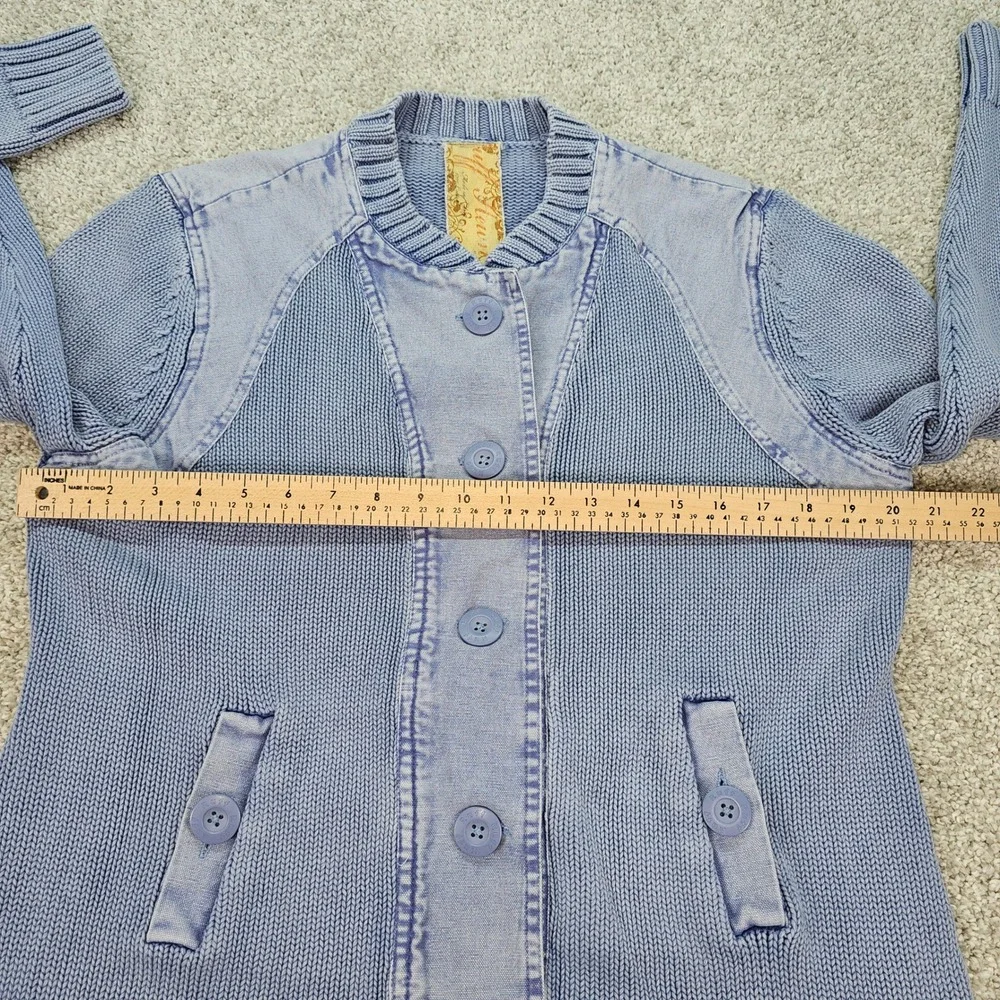 Buff Hewn Periwinkle Button Front Cardigan Sweater Knit Denim Womens Large‎